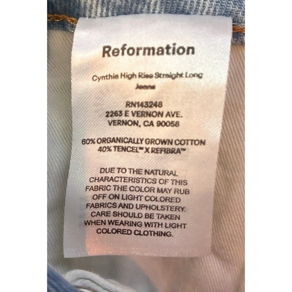 NWT Reformation Cynthia High Rise Straight Long Jeans Light Wash Distressed 24 - Picture 2 of 6